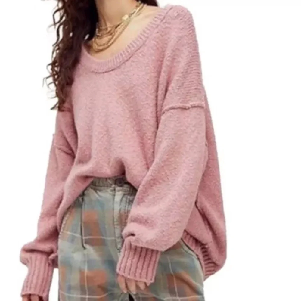 Free people brookside tunic scoop neck sweater NWT mauve rose size medium - Picture 2 of 5